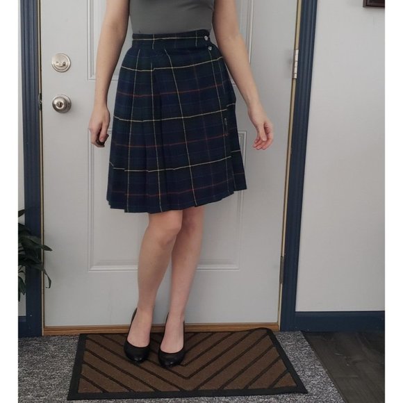 90s Green and Blue Plaid Mini Skirt - Picture 1 of 5